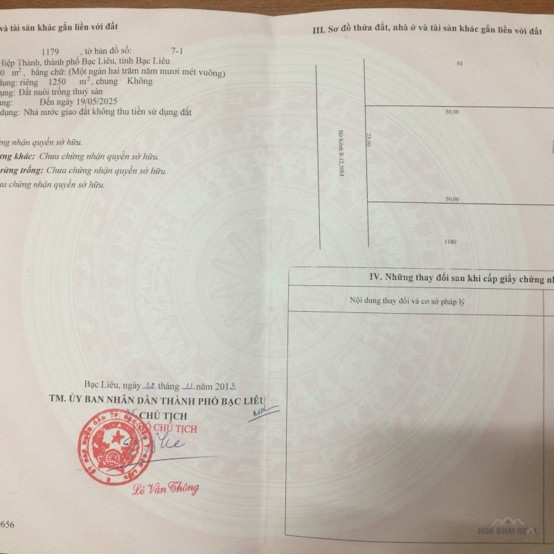 BÁN GẤP LÔ ĐẤT 1 HECTA THÀNH PHỐ BẠC LIÊU